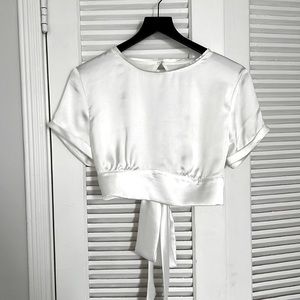 Zara White Silk Crop with Open Back & Tie